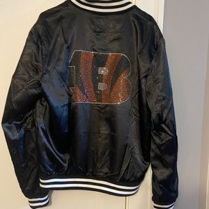 Women's Cuce Black Cincinnati Bengals Full-Zip Logo Varsity Jacket